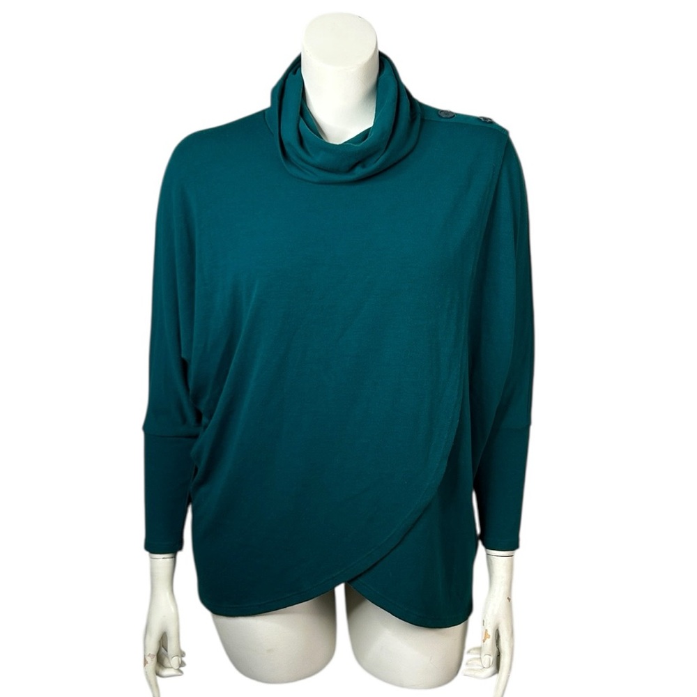 Keren Hart Women's Teal Sweater Large Front Drape Over